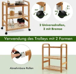 COSTWAY Servierwagen Mit 3 Ablagen, Griffen & Abnehmbarem Rollen, Küchenwagen Bambus Auf Rädern, Mobiler Allzweckwagen Rollwagen Lagerregal Für Küche, Flur & Bad, 58 X 33 X 76 Cm -Küchenutensilien Laden df914b5e14e02d2182e6635fec899bb8