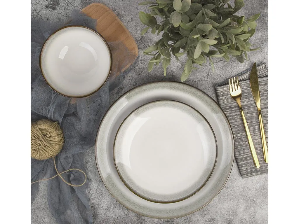 Tafelservice Steingut - 18-teilig - Khaki & Elfenbein - ALGA Von SIA 4 Tafelservice Steingut - 18-teilig - Khaki & Elfenbein - ALGA Von SIA – Bild 2