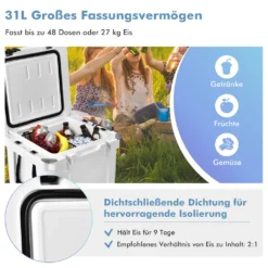 COSTWAY 31L Kühlbox Strapazierfähig Kühler Mit Korb & Getränkehalter Griffen & Fischlineal Eiskühler Tragbar Kälte Bis 9 Tage Weiß -Küchenutensilien Laden e201691cc09fe9294a45772a9713c5b2