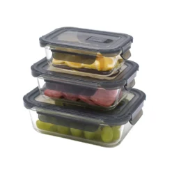PIE LOCK Vorratsdosen 6 Teilig Eckig - Vorratsdosen Set Mikrowellengeeignete Essensbox Vorratsbehälter - Grau Glasdose Lunchbox Vorratsgläser Set -Küchenutensilien Laden e30a8b7216a1d82c57f9f2ace14248c4
