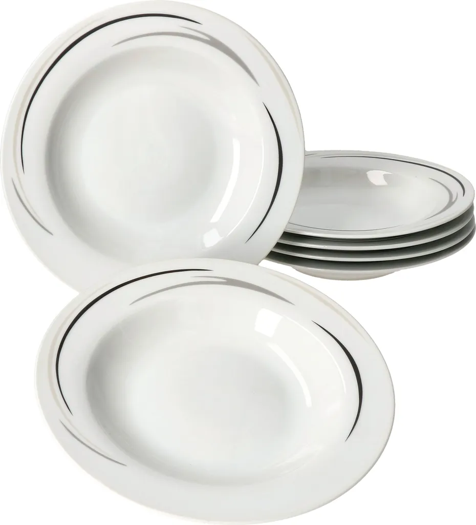 12tlg Tafel-Service Home Suppenteller Speiseteller Streifen Porzellan-Geschirr 6 12tlg Tafel-Service Home Suppenteller Speiseteller Streifen Porzellan-Geschirr – Bild 5