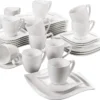 MALACASA, Serie Elvira, 36 Teilig Cremeweiß Porzellan Geschirrset Tafelservice Kaffeeservice Mit Tassen, Untertassen, Dessertteller Für 12 Person -Küchenutensilien Laden e66edc14515b17440c1eb8973846b840