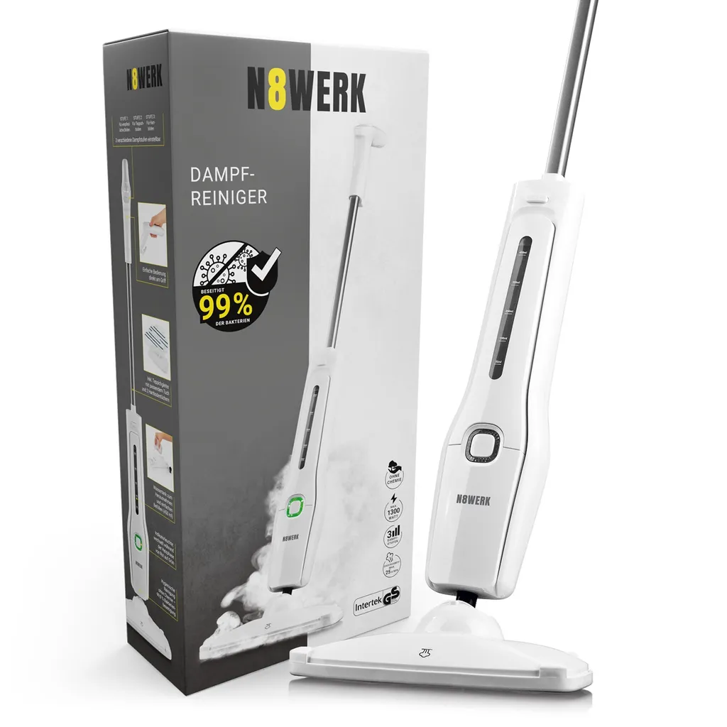 N8WERK Dampfbesen Moonlight White Edition Dampfbesen Dampfreiniger Fliesen Dampf Steam Teppich Hygiene Reiniger 1300W Mopp 9 N8WERK Dampfbesen Moonlight White Edition Dampfbesen Dampfreiniger Fliesen Dampf Steam Teppich Hygiene Reiniger 1300W Mopp – Bild 7