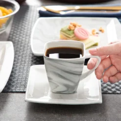 MALACASA, Serie Blance, 36 Tlg. Set Marmor Porzellan Kaffeeservice Geschirrset, Mit 12 Stück Kuchenteller, 12 Stück 180ml Tasse Und 12 Stück Untertasse Für 12 Personen -Küchenutensilien Laden e792780e68e1a9a439b7ad4bf2c46316