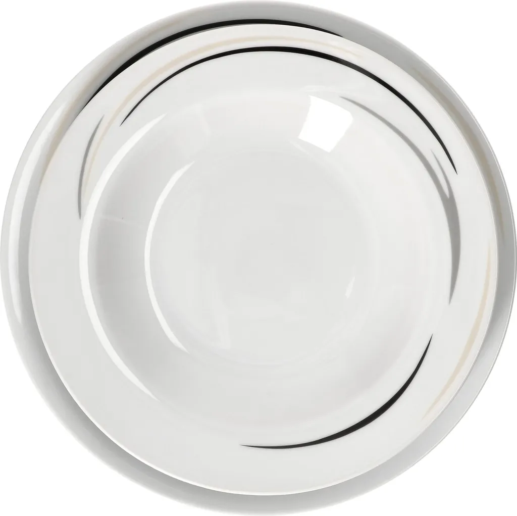 12tlg Tafel-Service Home Suppenteller Speiseteller Streifen Porzellan-Geschirr 4 12tlg Tafel-Service Home Suppenteller Speiseteller Streifen Porzellan-Geschirr – Bild 3