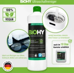 BiOHY Ultraschallreiniger (2x1l Flasche) + Dosierer | Intensive Und Materialschonende Reinigung Von Brillen, Dentalprodukte, Gold, Münzen Und Schmuck| KONZENTRAT Für Ultraschallbad -Küchenutensilien Laden ef3234ad178a774cb40416949bc4ec98