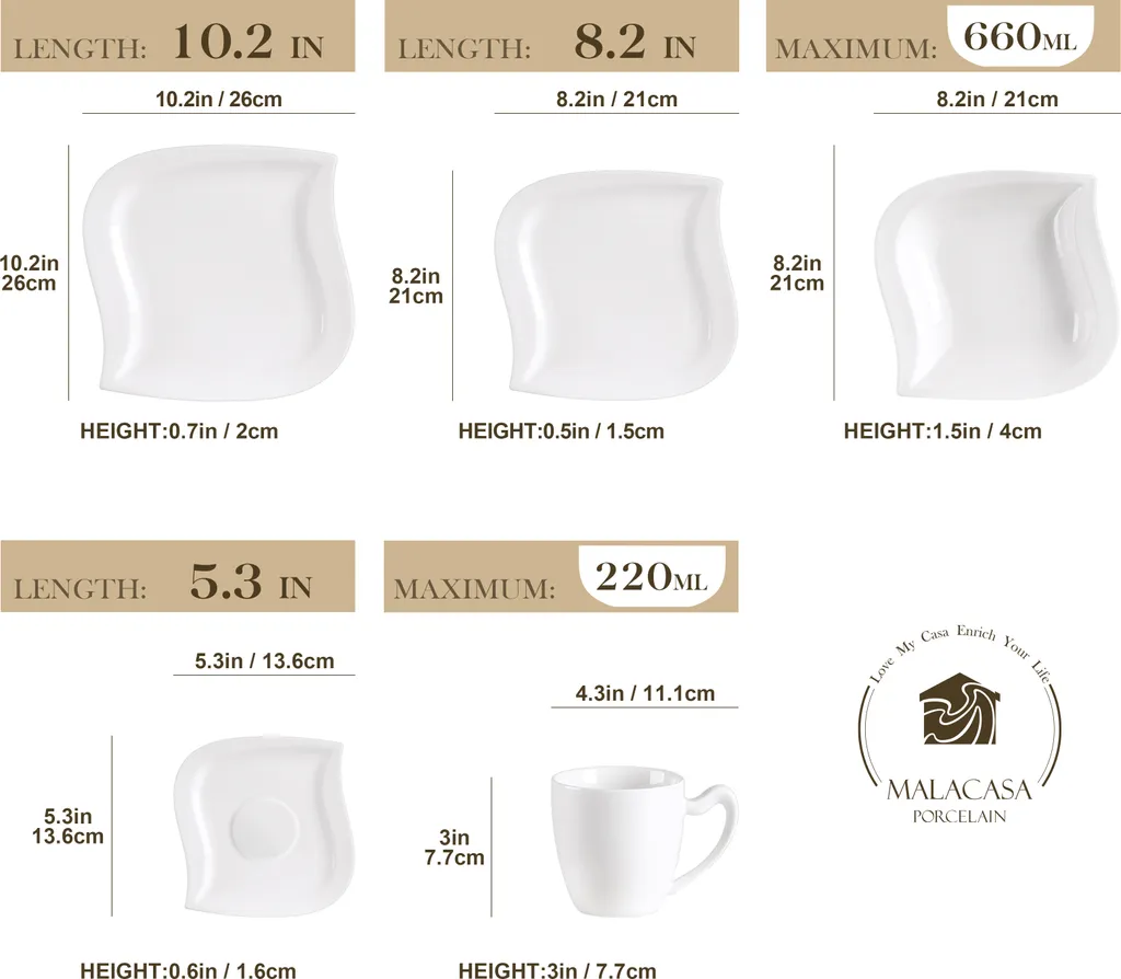 MALACASA, Serie Elvira, 60 Tlg. Cremeweiß Porzellan Geschirrset Kombiservice Tafelservice Mit Tassen, Untertassen, Dessertteller, Suppenteller Und Flachteller Für 12 Person 4 MALACASA, Serie Elvira, 60 Tlg. Cremeweiß Porzellan Geschirrset Kombiservice Tafelservice Mit Tassen, Untertassen, Dessertteller, Suppenteller Und Flachteller Für 12 Person – Bild 2