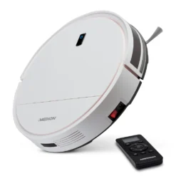 MEDION Staubsaugerroboter Mit Ladestation E40 (Staubsaugerroboter Für Hartböden, Fliesen, Laminat, Optimiert Für Tierhaare, Direkte Absaugung, Automatische Rückkehr Zur Ladestation)