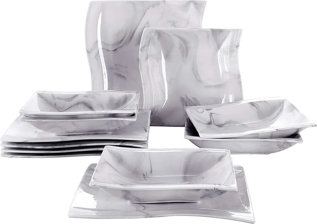 MALACASA, Serie Flora, Marmor Porzellan Tafelservice 12 Teiligen Set Kombiservice Geschirrset Mit Je 6 Speiseteller Und 6 Suppenteller Für 6 Personen 3 MALACASA, Serie Flora, Marmor Porzellan Tafelservice 12 Teiligen Set Kombiservice Geschirrset Mit Je 6 Speiseteller Und 6 Suppenteller Für 6 Personen
