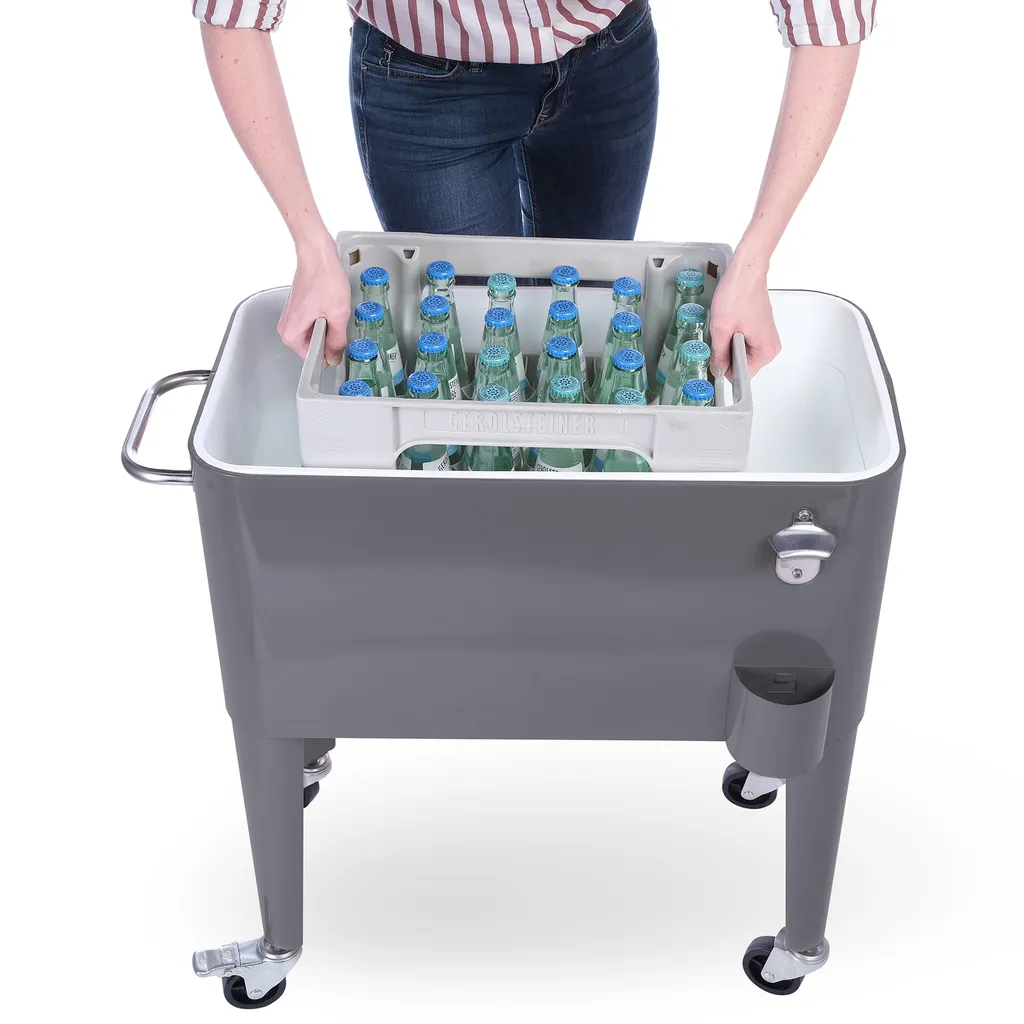 Kühlwagen, Servierwagen Outdoor Mit Großer Kühlbox, Getränkekühler Beistellwagen Für Garten, Rollbarer Party Kühlwagen Im Retro-Look – 57l, Farbe:anthrazit 9 Kühlwagen, Servierwagen Outdoor Mit Großer Kühlbox, Getränkekühler Beistellwagen Für Garten, Rollbarer Party Kühlwagen Im Retro-Look – 57l, Farbe:anthrazit – Bild 7